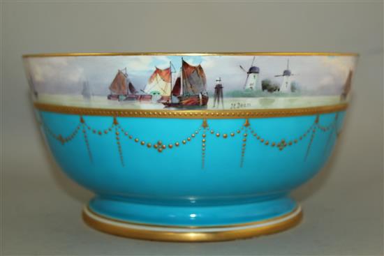 A Minton bleu celeste ground bowl, 25cm